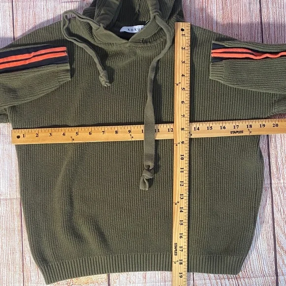 Kokun Women’s Green Knit Hoodie Medium Ribbed Pullover Sporty Athleisure - Picture 7 of 13